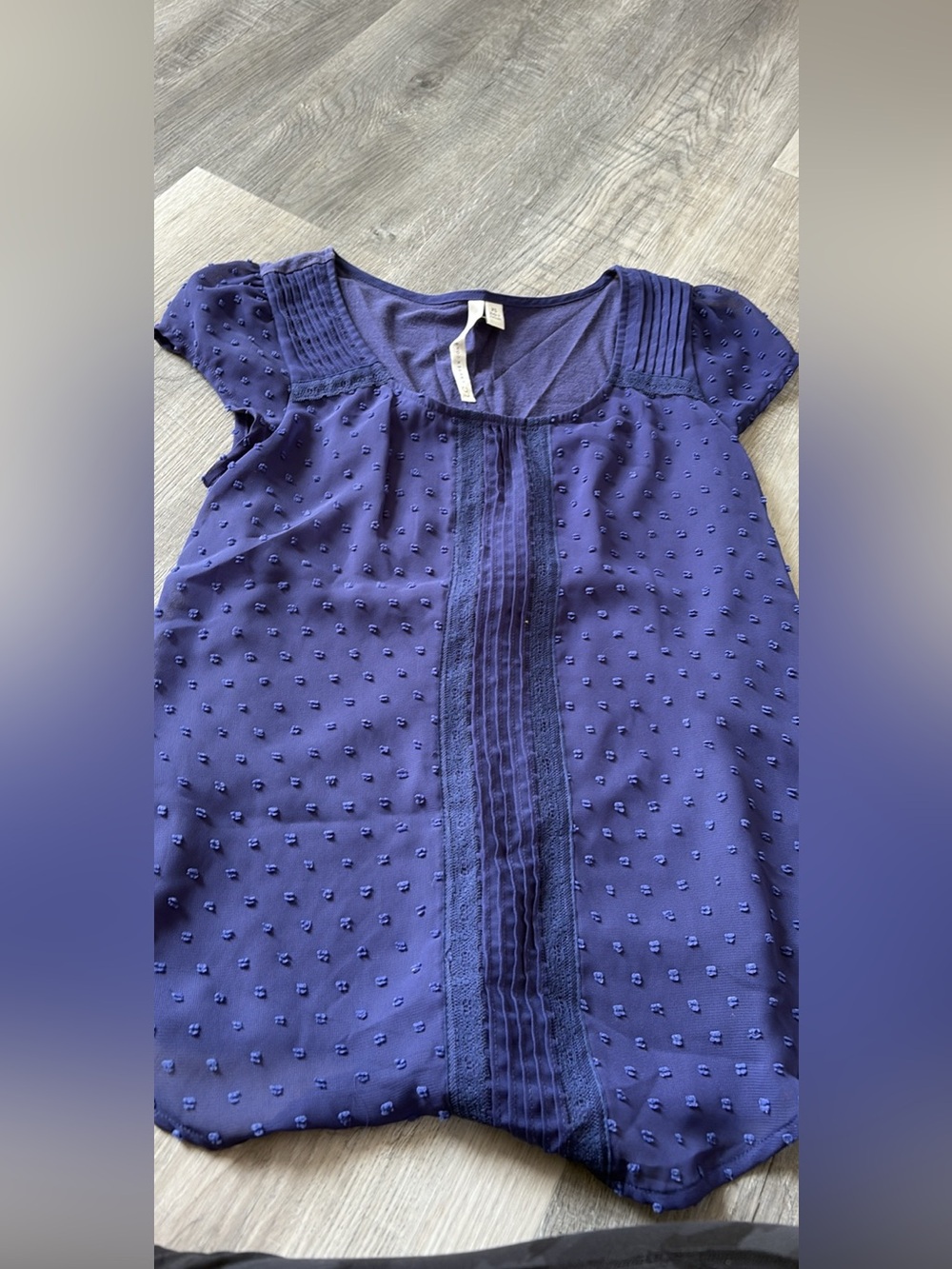 Woven Dot Pintuck Cap-Sleeve Blouse - Deep Blue